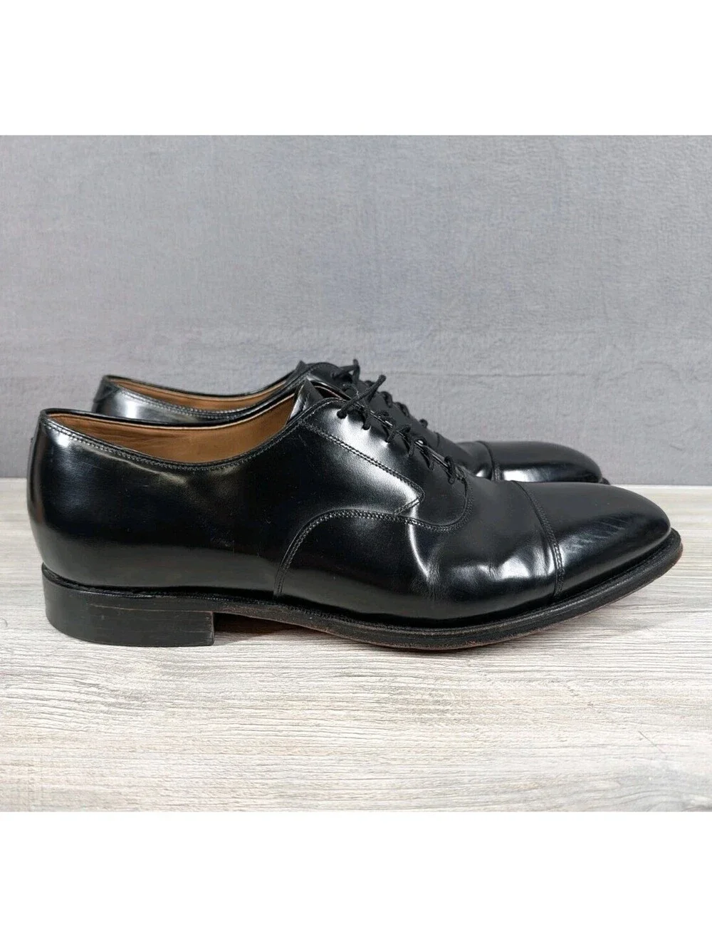 Johnston Murphy Mens 13D Black Leather Cap Toe Oxford Dress Shoes Handcrafted